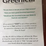 Greenleaf flier soliciting positive Yelp reviews. 